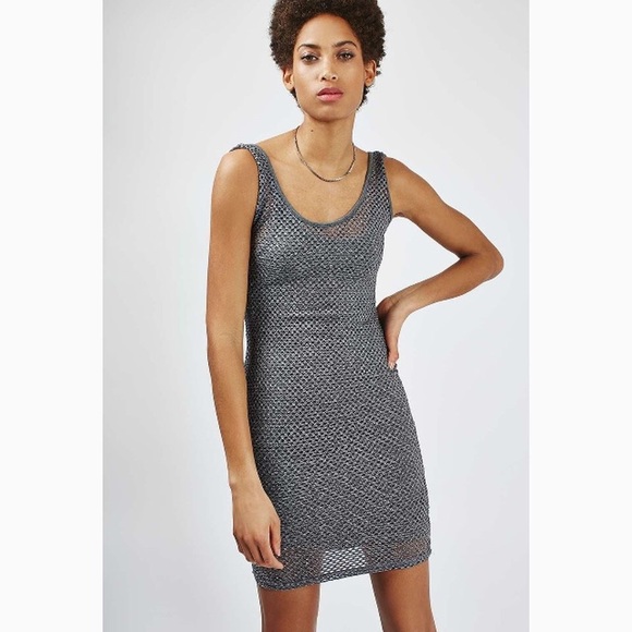 Topshop Gray Fishnet Overlay Dress - Picture 1 of 5